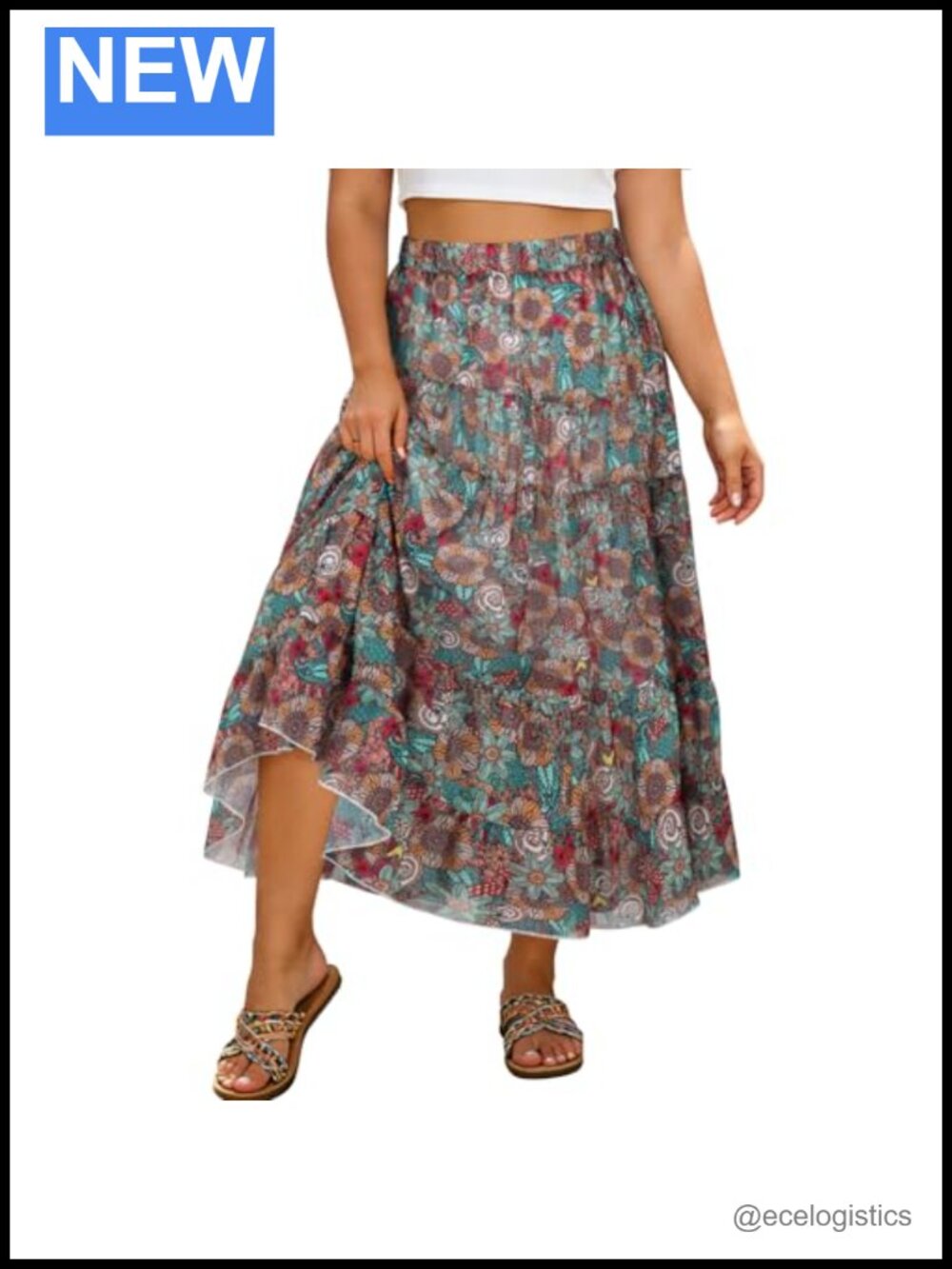 Plus Size Chiffon High-Waisted A-Line Maxi Skirt Flowy Double-Layered Summer